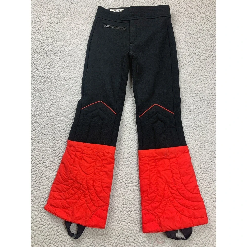Vintage Profile Ski Pants Youth 12 Black Red Wool Blend Stirrup Insulated